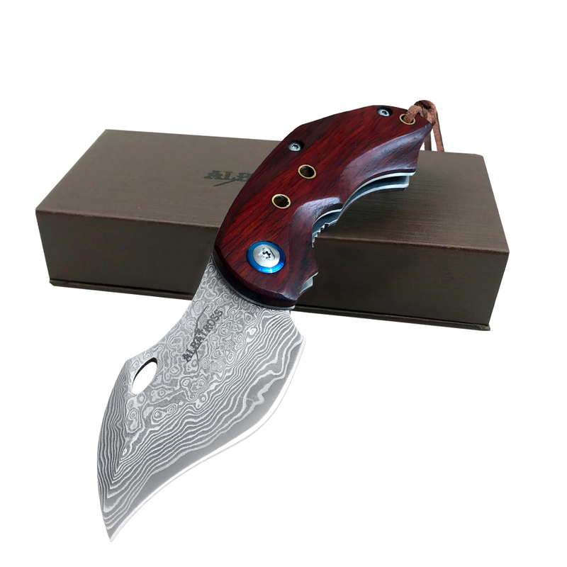 ALBATROSS HGDK003 EDC Yellow Sandalwood Handle Damascus Folding Pocket