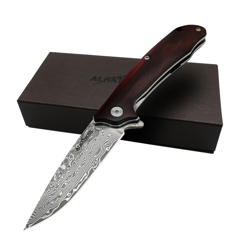 ALBATROSS HGDK023 EDC 7'' Red Sandalwood Handle Damascus Steel Folding