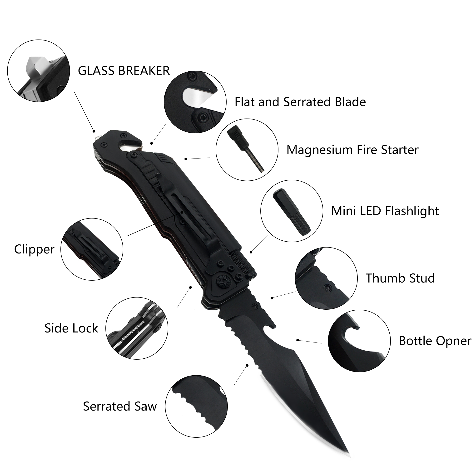 ALBATROSS FK001 Black 6-in-1 Multi-Function Emergency Tool Survival ...